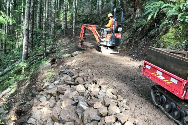 contractor working on the Rattlesnake Ledge trail