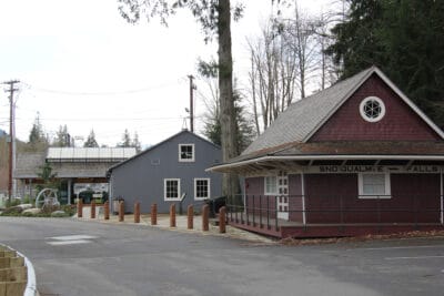 View of Snoqualmie Falls Hydroelectric Museum from outside the building.
