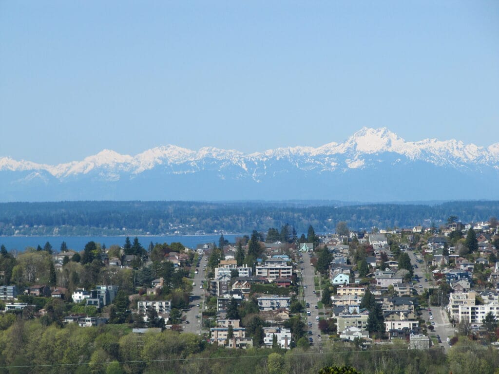 View of mountains and Queen Anne in Seattle