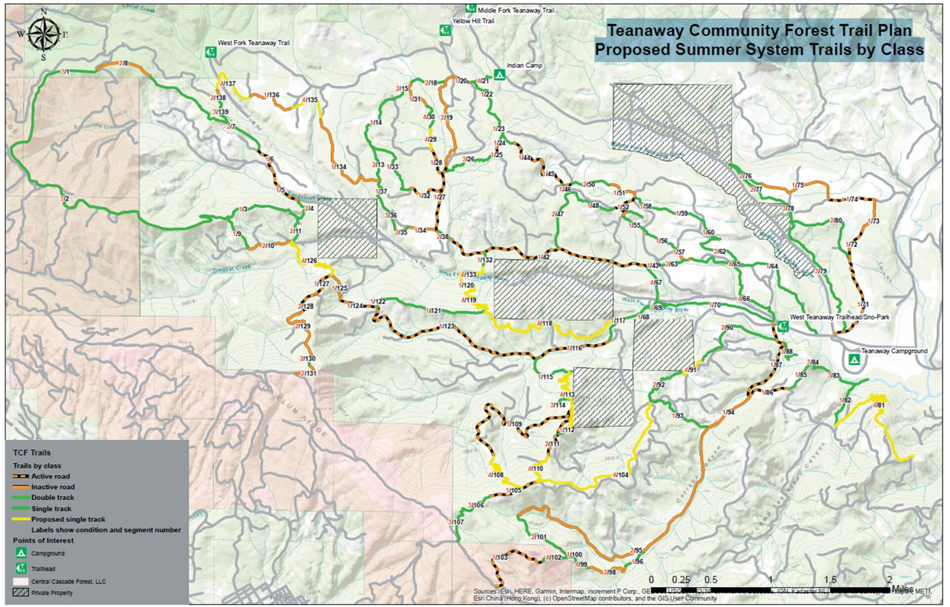Map showing the Teanaway Community Forest Trail Plan Proposed Summer System Trails by Class